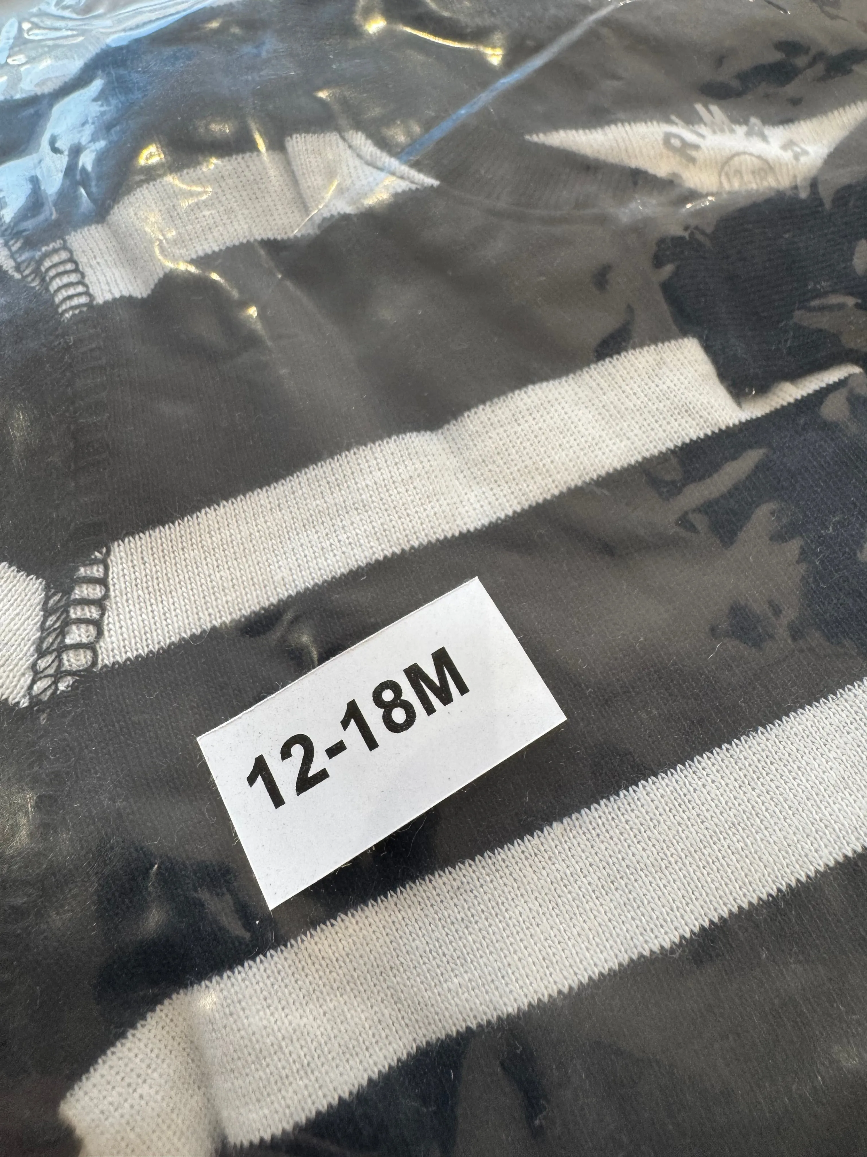 Primary Organic Sleepsuit - Black/white Stripes (New) 0-3m to 18-24m