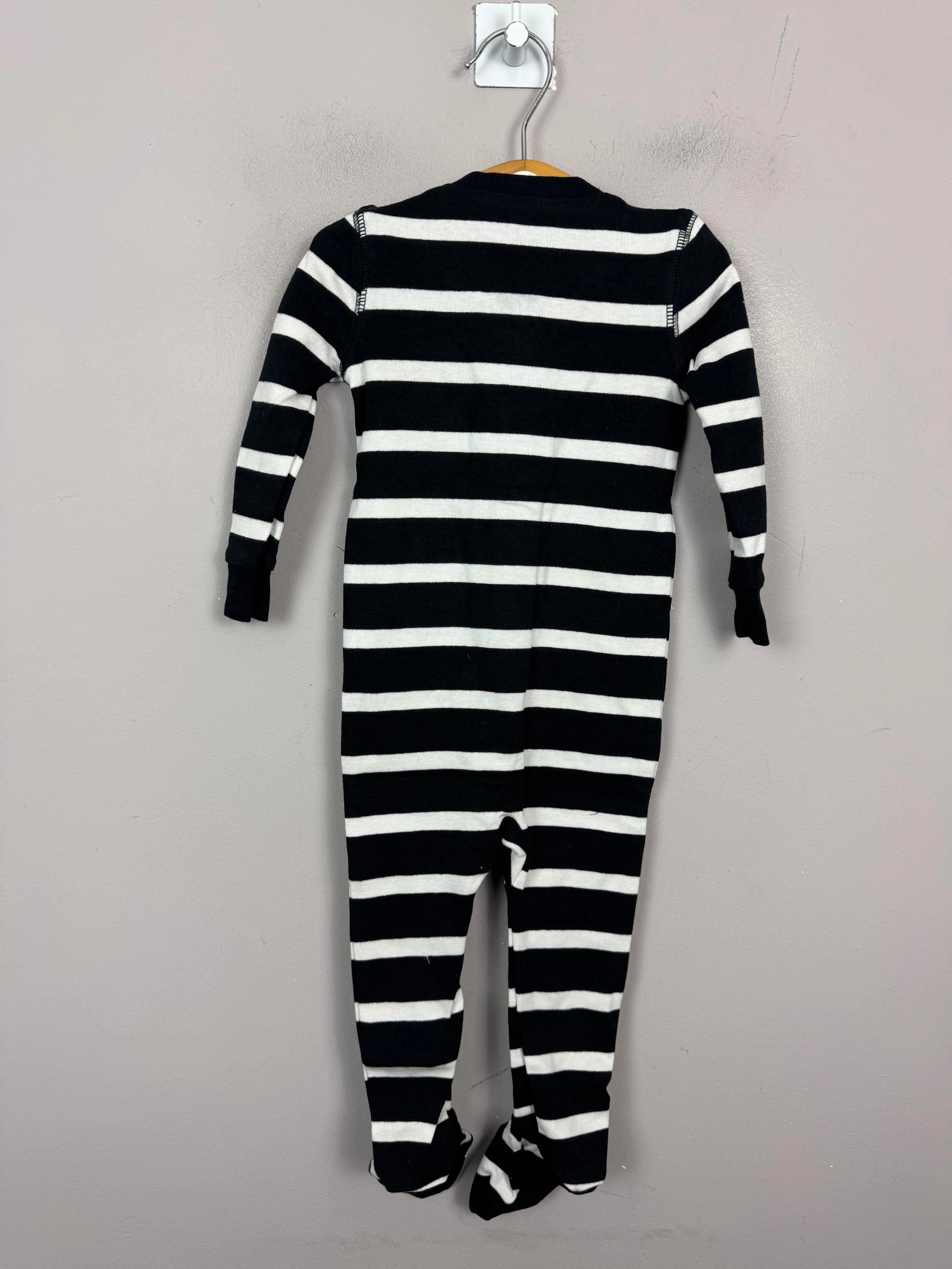 Primary Organic Sleepsuit - Black/white Stripes (New) 0-3m to 18-24m