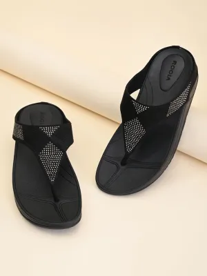 Rocia By Regal Black Women Diamante Studded Flats