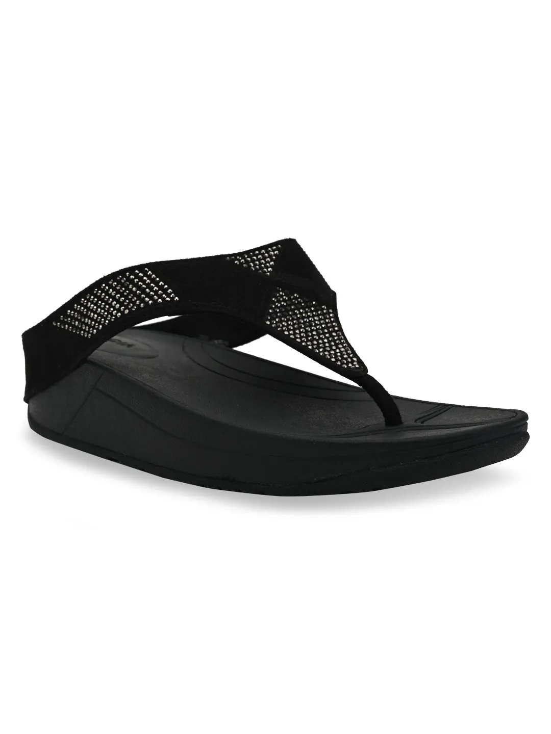 Rocia By Regal Black Women Diamante Studded Flats