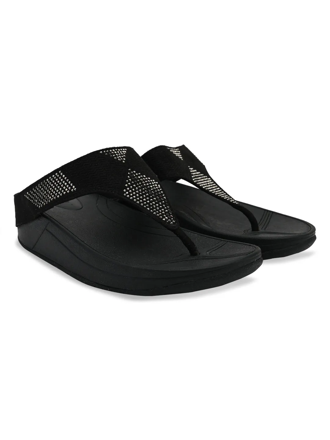 Rocia By Regal Black Women Diamante Studded Flats