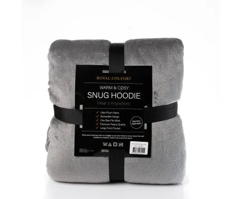 Royal Comfort Snug Hoodie Nightwear Super Soft Reversible Coral Fleece 750GSM One Size Grey