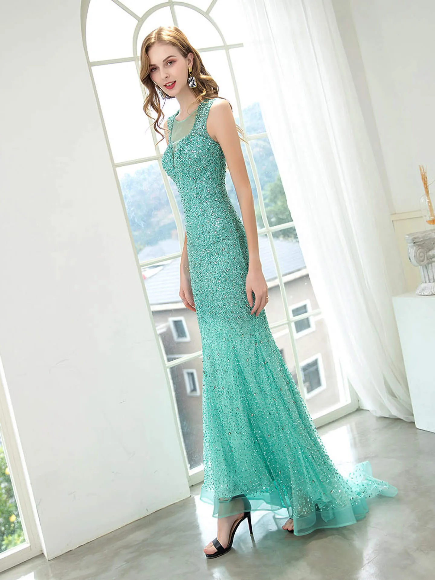 Roycebridal Roycebridal Mermaid / Trumpet Beaded Luxurious Sexy Formal Evening Dresses Sleeveless Floor Length Prom Dresses