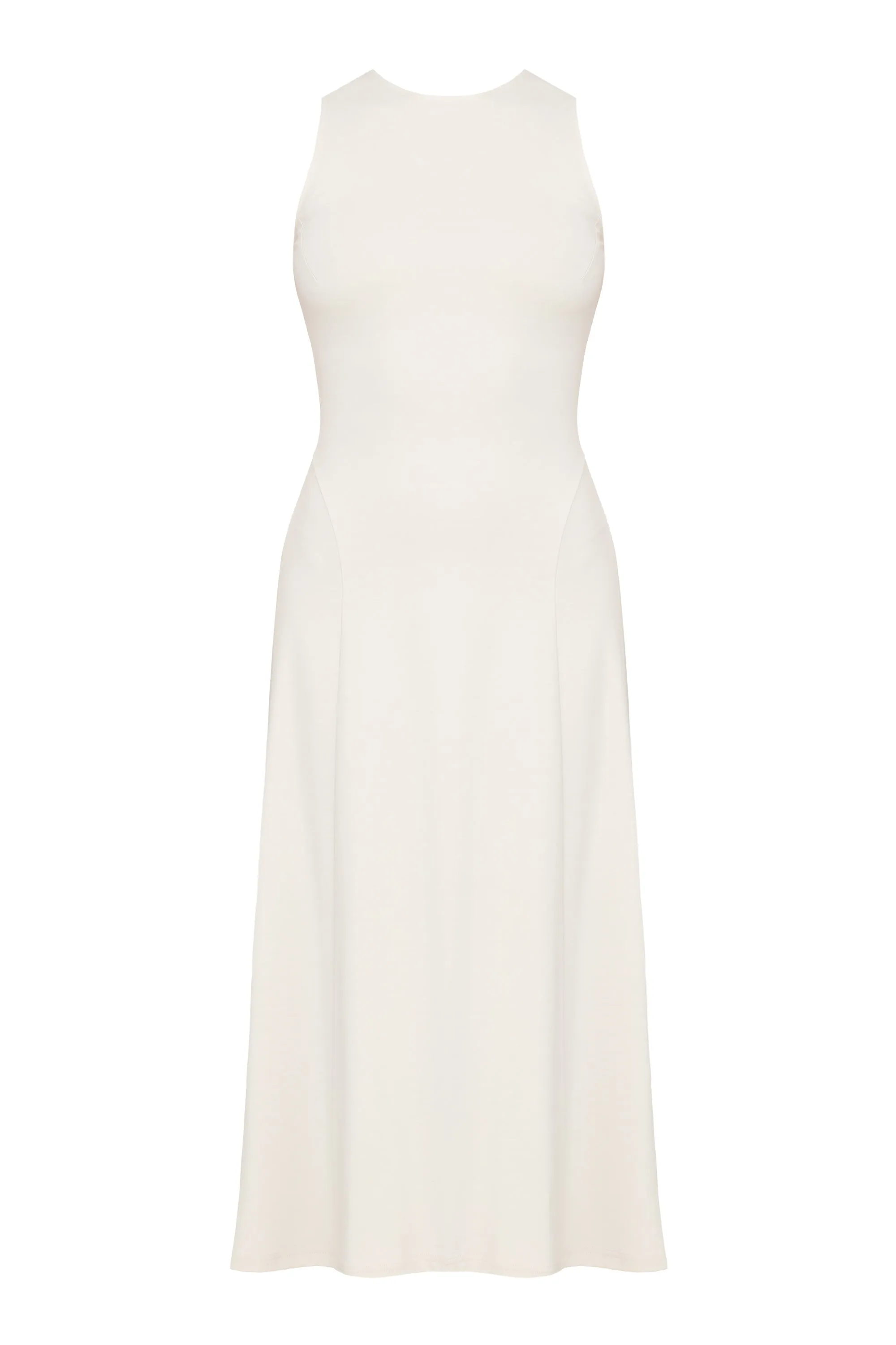SEBA Off-White Bodycon Midi Dress with Flared Skirt