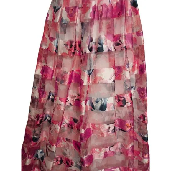 SEQUIN HEARTS Chiffon Formal Maxi Skirt Sz 5 Fuscia Fairy Floral Barbiecor Prom