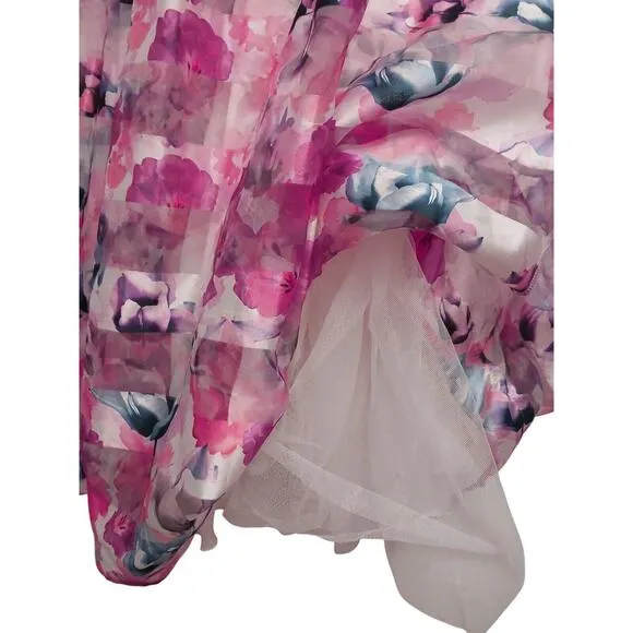 SEQUIN HEARTS Chiffon Formal Maxi Skirt Sz 5 Fuscia Fairy Floral Barbiecor Prom