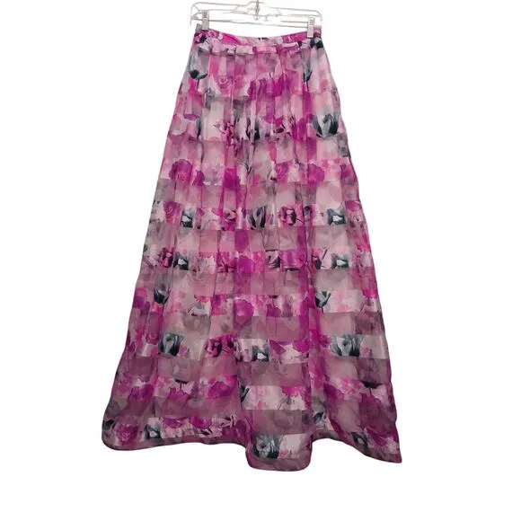 SEQUIN HEARTS Chiffon Formal Maxi Skirt Sz 5 Fuscia Fairy Floral Barbiecor Prom