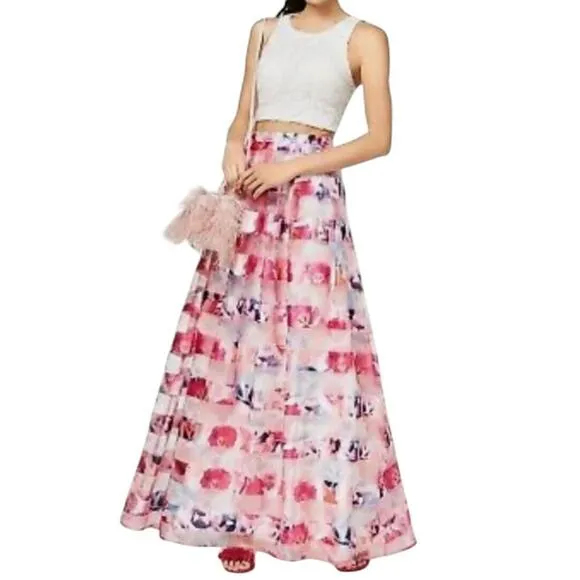 SEQUIN HEARTS Chiffon Formal Maxi Skirt Sz 5 Fuscia Fairy Floral Barbiecor Prom