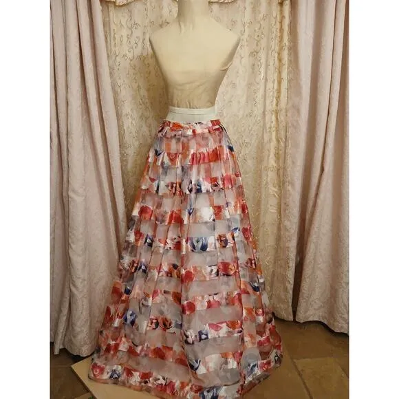 SEQUIN HEARTS Chiffon Formal Maxi Skirt Sz 5 Fuscia Fairy Floral Barbiecor Prom