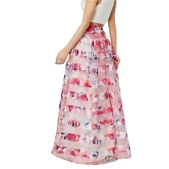 SEQUIN HEARTS Chiffon Formal Maxi Skirt Sz 5 Fuscia Fairy Floral Barbiecor Prom