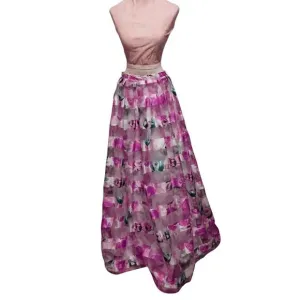 SEQUIN HEARTS Chiffon Formal Maxi Skirt Sz 5 Fuscia Fairy Floral Barbiecor Prom