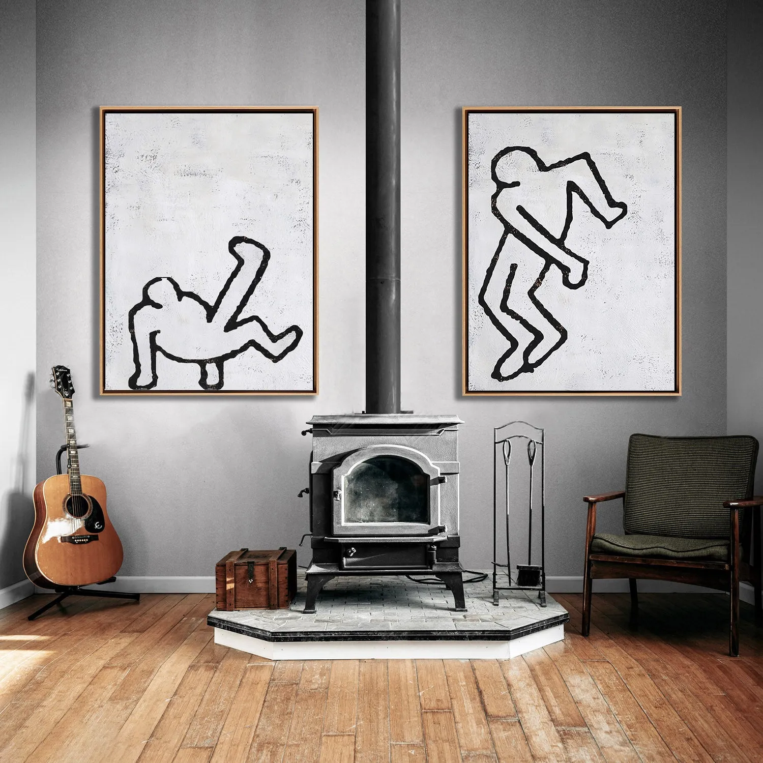 Set of 2 Minimal Painting Dancing Man P81