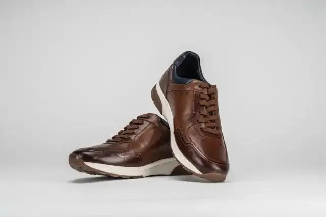 Sloane Mens Max Leather Trainers Tan/Brown