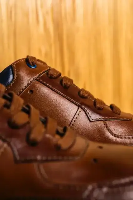 Sloane Mens Max Leather Trainers Tan/Brown