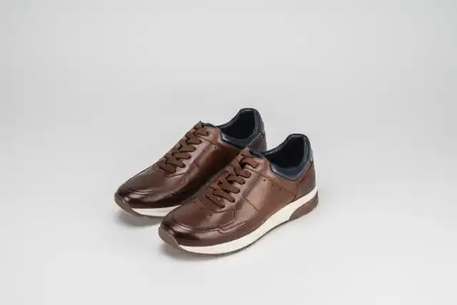 Sloane Mens Max Leather Trainers Tan/Brown