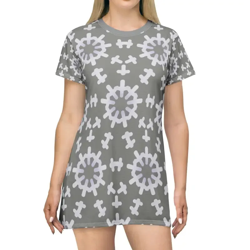 Striking Abstract Geometric Print t Shirt Dress