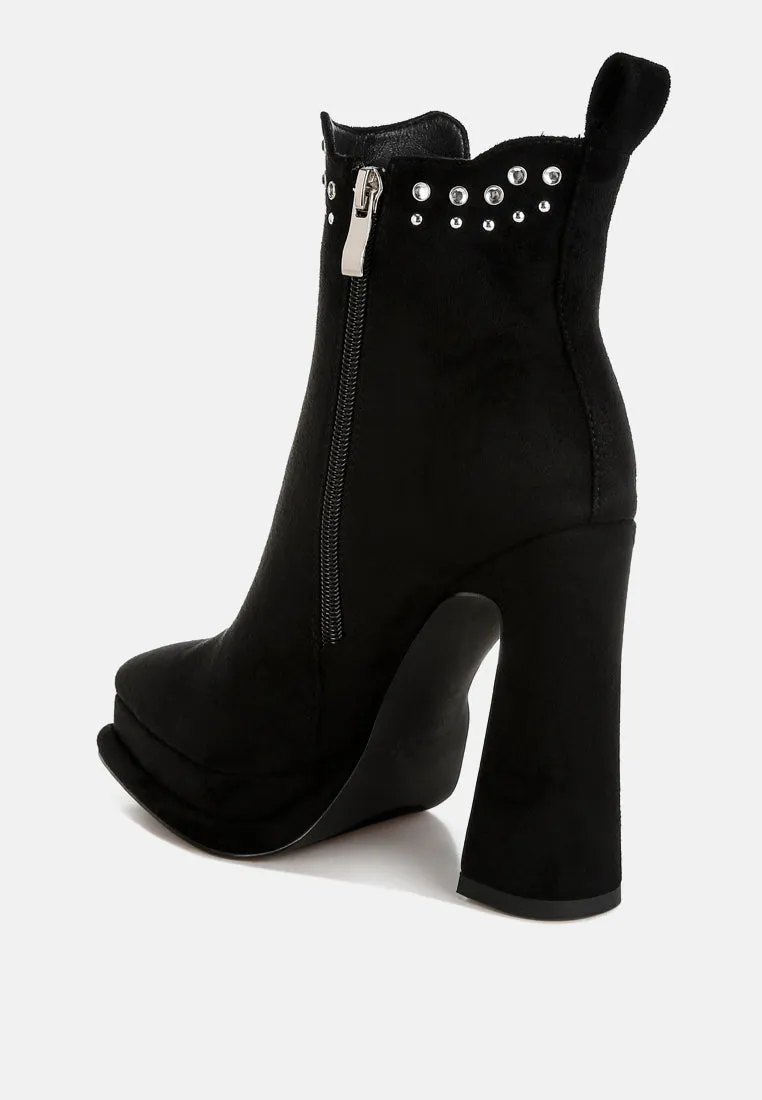 Studs Embellished High Ankle Boots By RUW