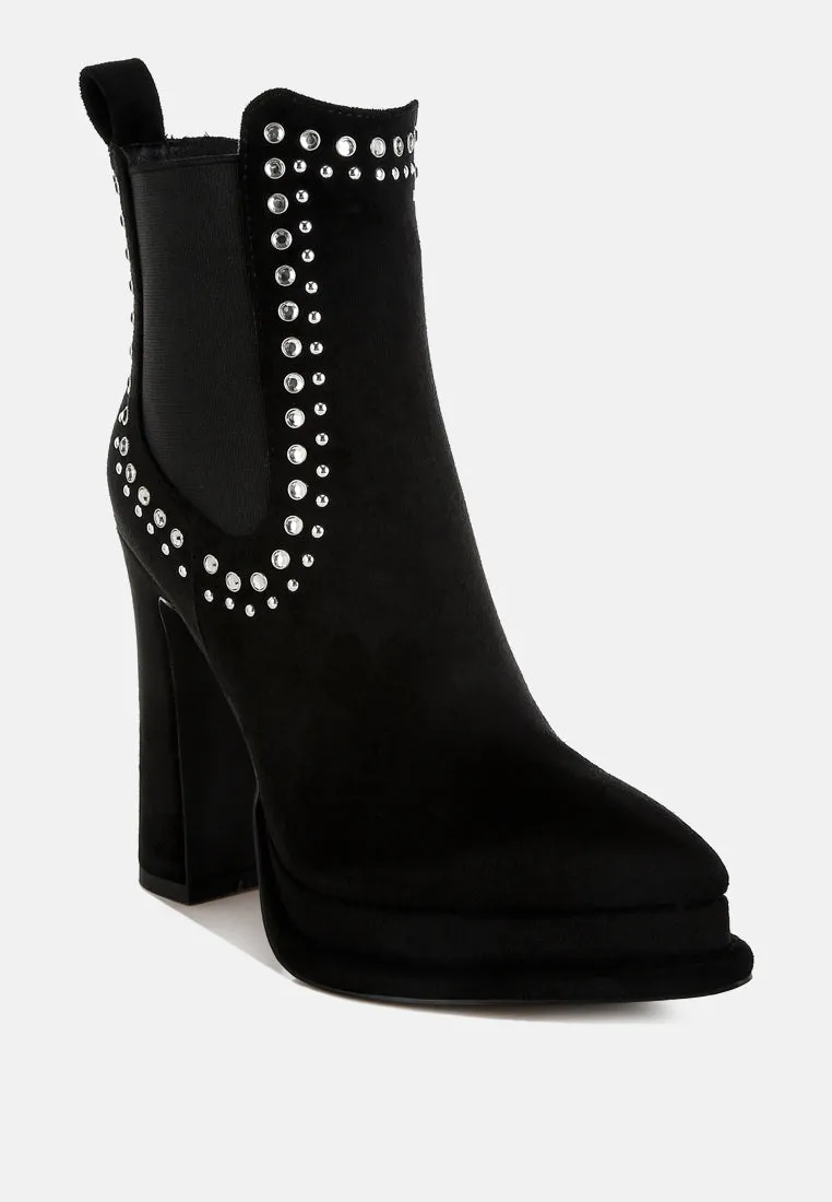 Studs Embellished High Ankle Boots By RUW