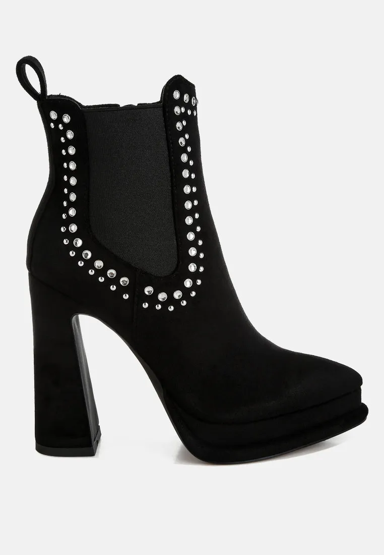 Studs Embellished High Ankle Boots By RUW