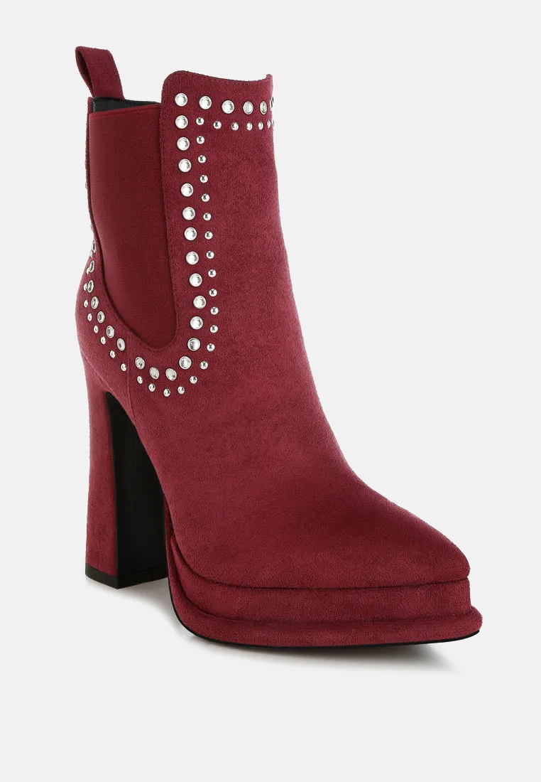 Studs Embellished High Ankle Boots By RUW