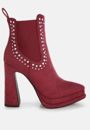 Studs Embellished High Ankle Boots By RUW