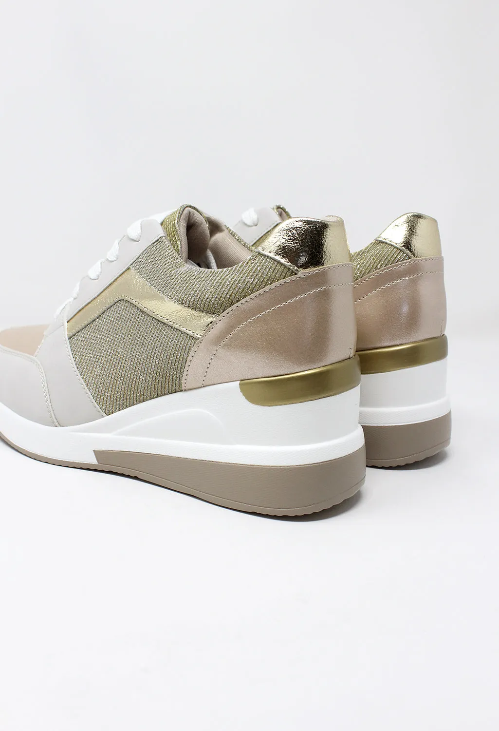 Stylish Beige Laced Trainer with Glitter panels
