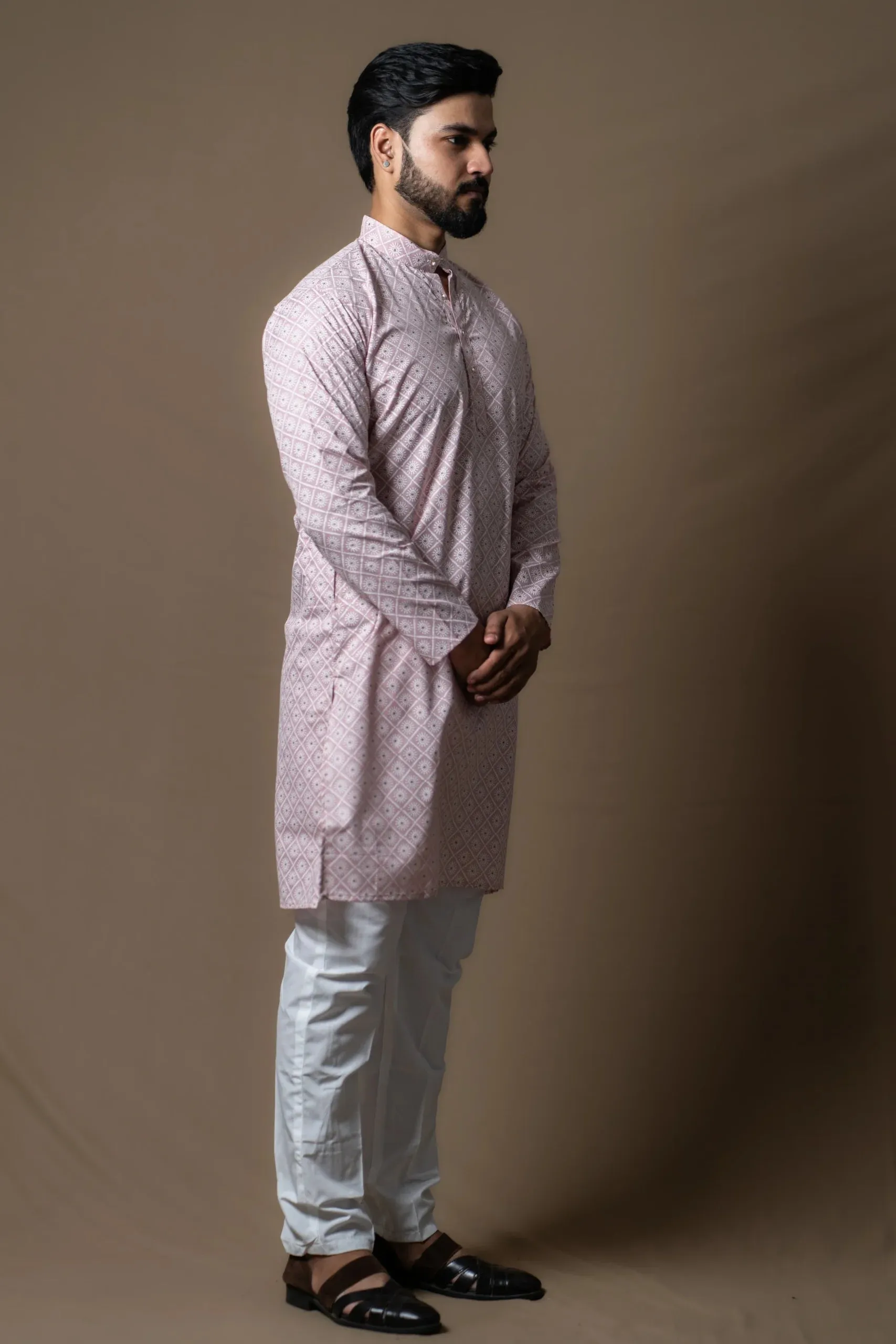 Subtle Pink Kurta Set with Soft Floral Prints
