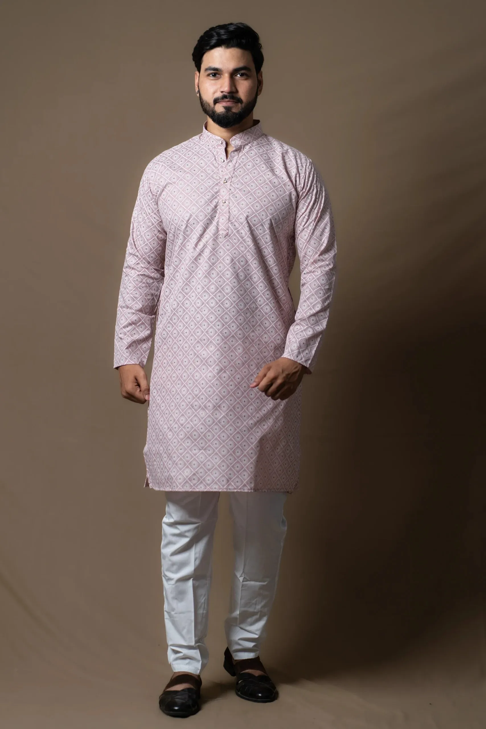 Subtle Pink Kurta Set with Soft Floral Prints