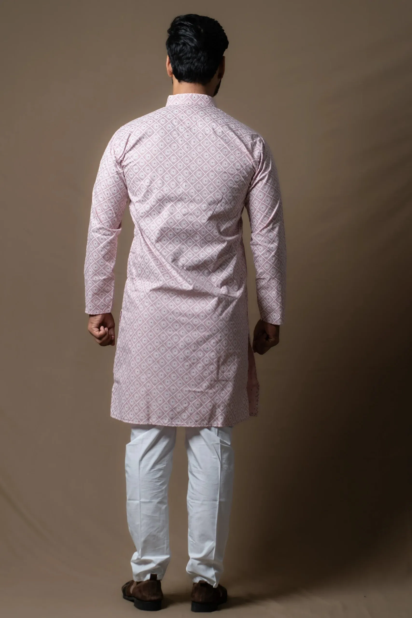 Subtle Pink Kurta Set with Soft Floral Prints
