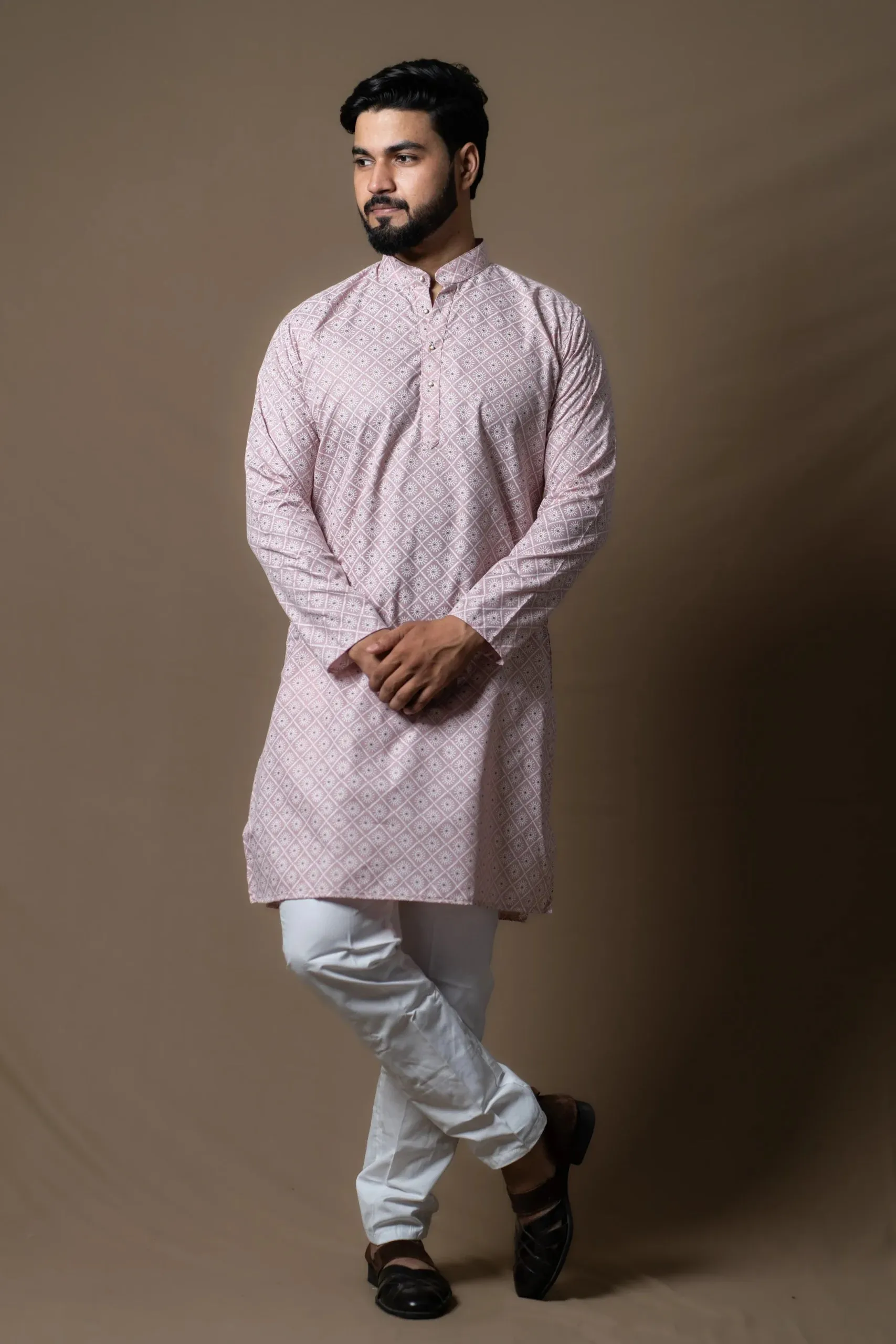 Subtle Pink Kurta Set with Soft Floral Prints