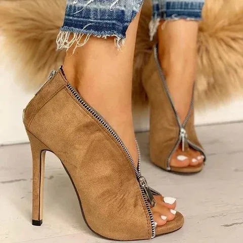 Suede Peep Toe Heels