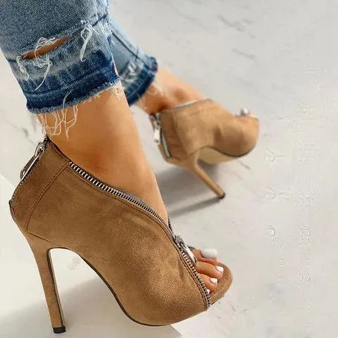 Suede Peep Toe Heels