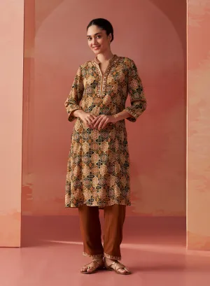 Tamanna Ochre Printed Georgette Co-ord Set for Women