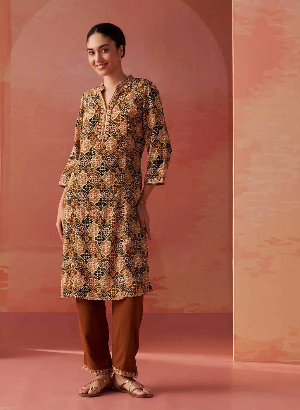 Tamanna Ochre Printed Georgette Co-ord Set for Women