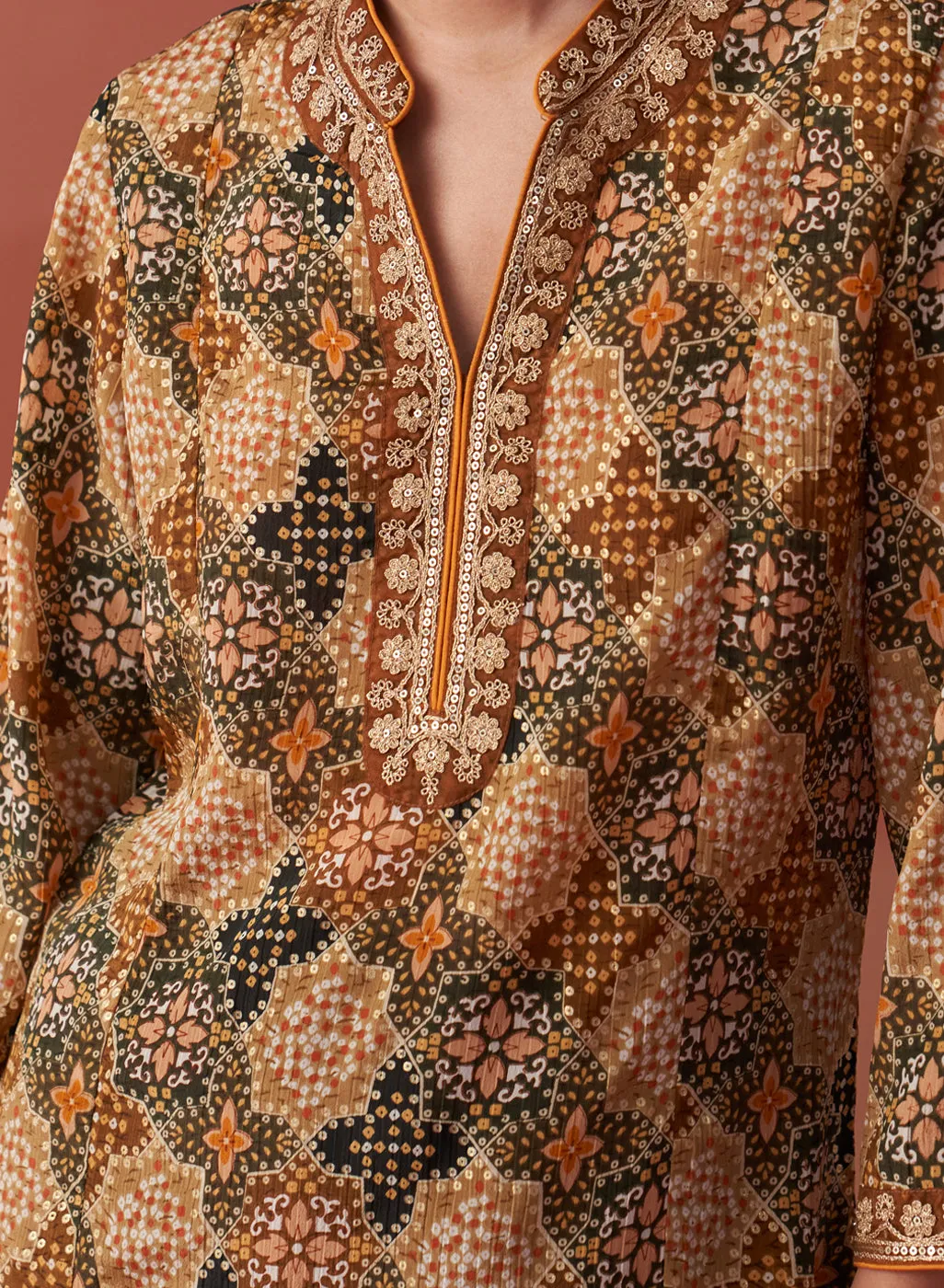 Tamanna Ochre Printed Georgette Co-ord Set for Women