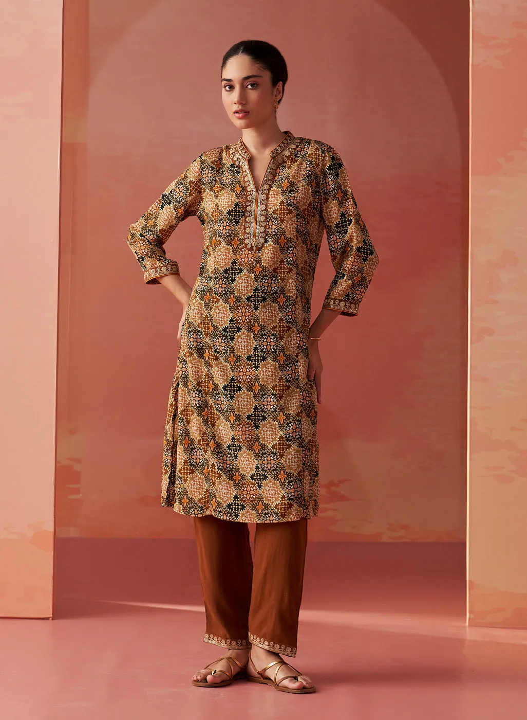 Tamanna Ochre Printed Georgette Co-ord Set for Women
