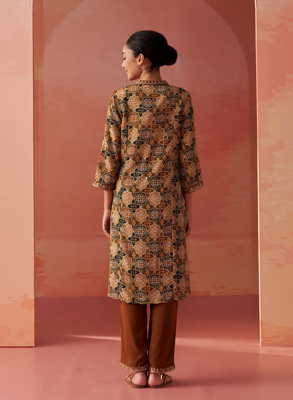 Tamanna Ochre Printed Georgette Co-ord Set for Women