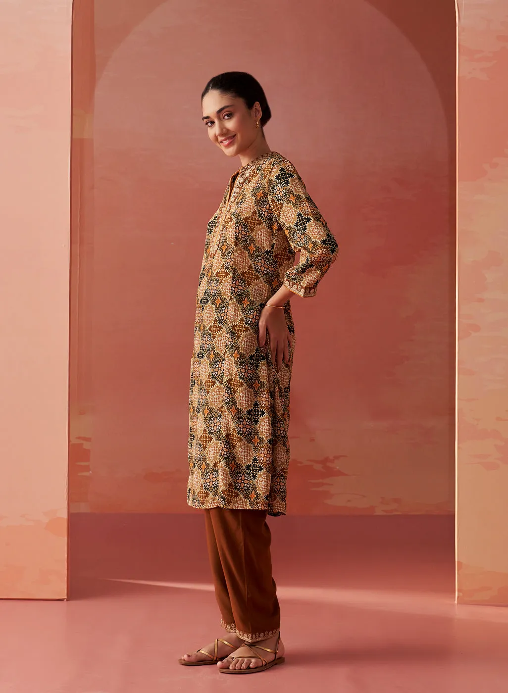 Tamanna Ochre Printed Georgette Co-ord Set for Women