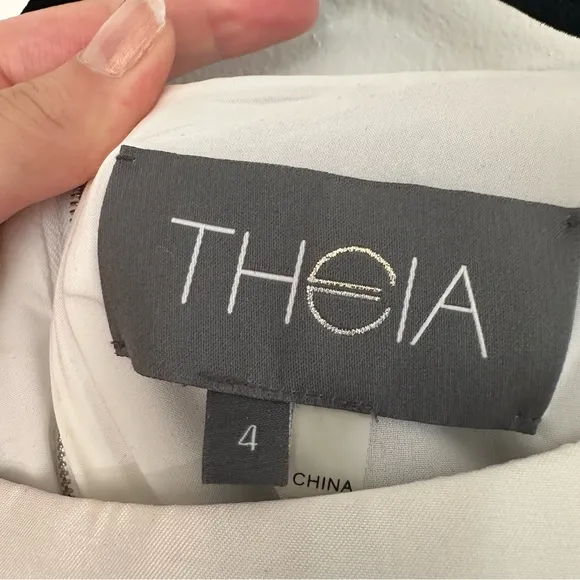Theia sheath dress sleeveless neutral semi formal color block feminine career