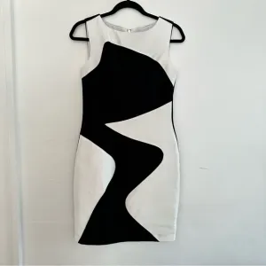 Theia sheath dress sleeveless neutral semi formal color block feminine career