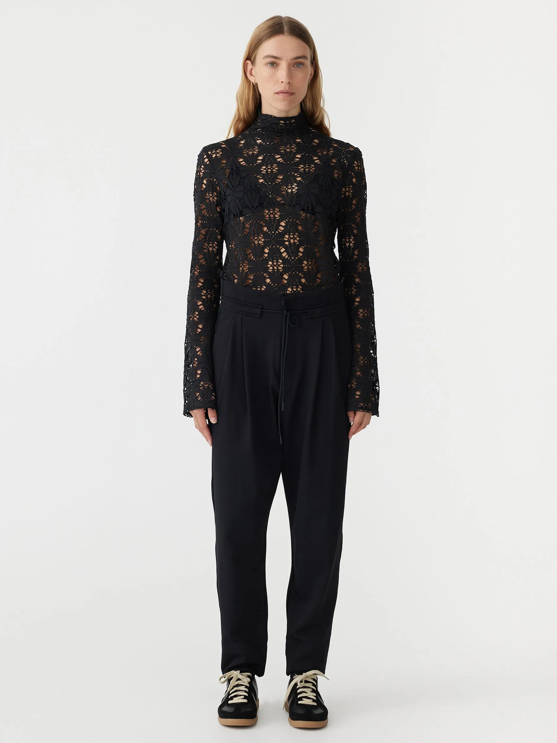 Twill High Rise Drawstring Pant