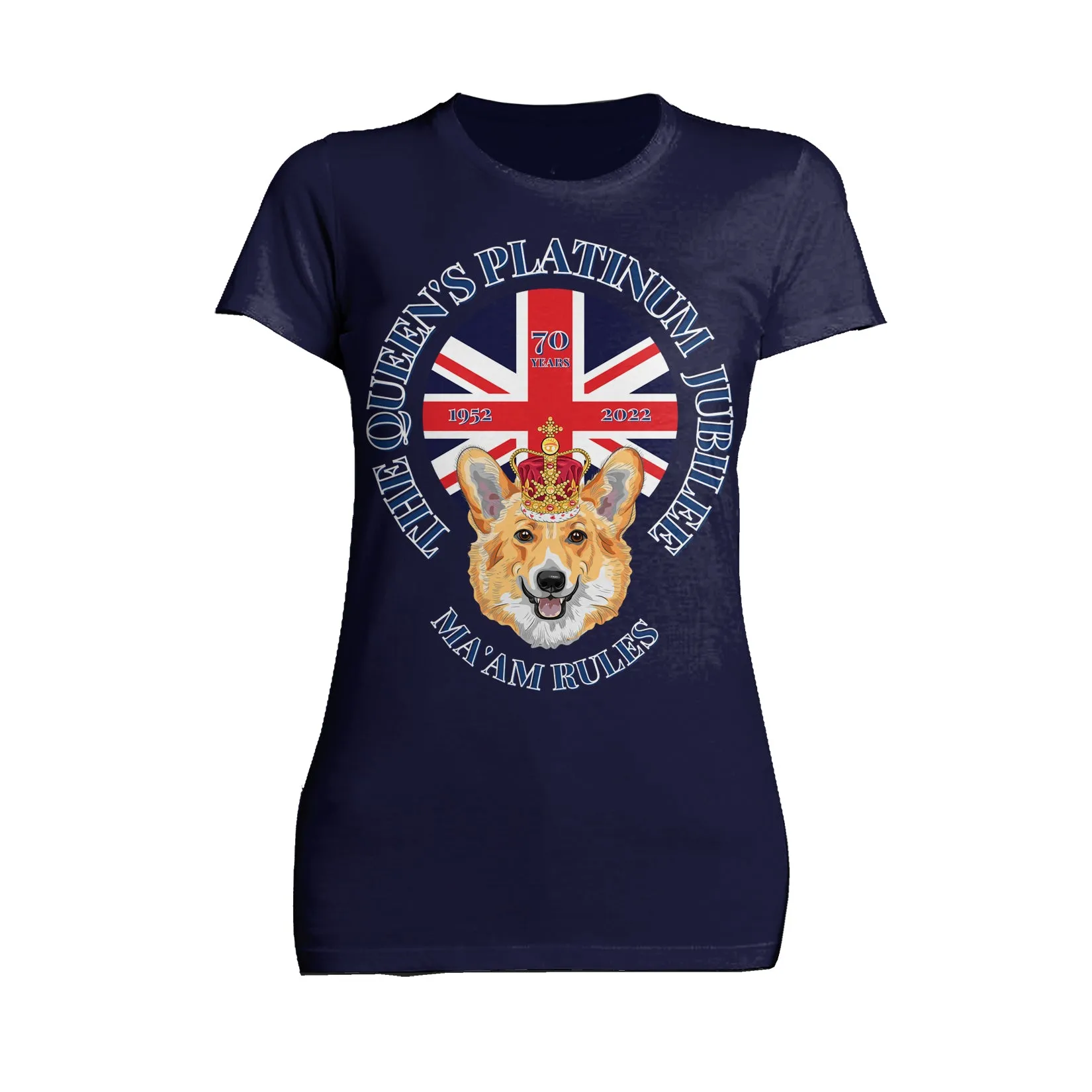 UA Queen's Platinum Jubilee Corgi Ma'am Rules Women's T-shirt (Navy)