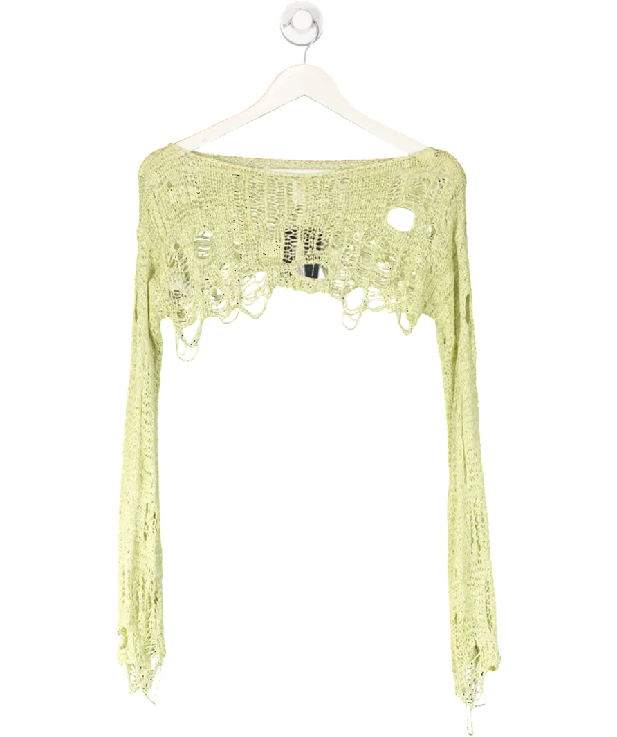 Urban Outfitters Green Cropped Distressed Crochet Top UK S