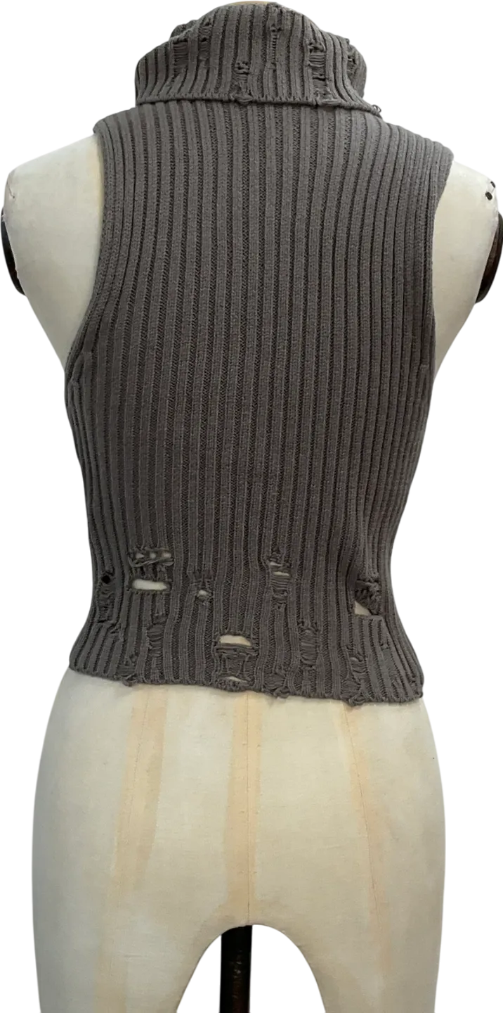 Urban Outfitters Grey Danielle Distressed Funnel Tank Top UK XS