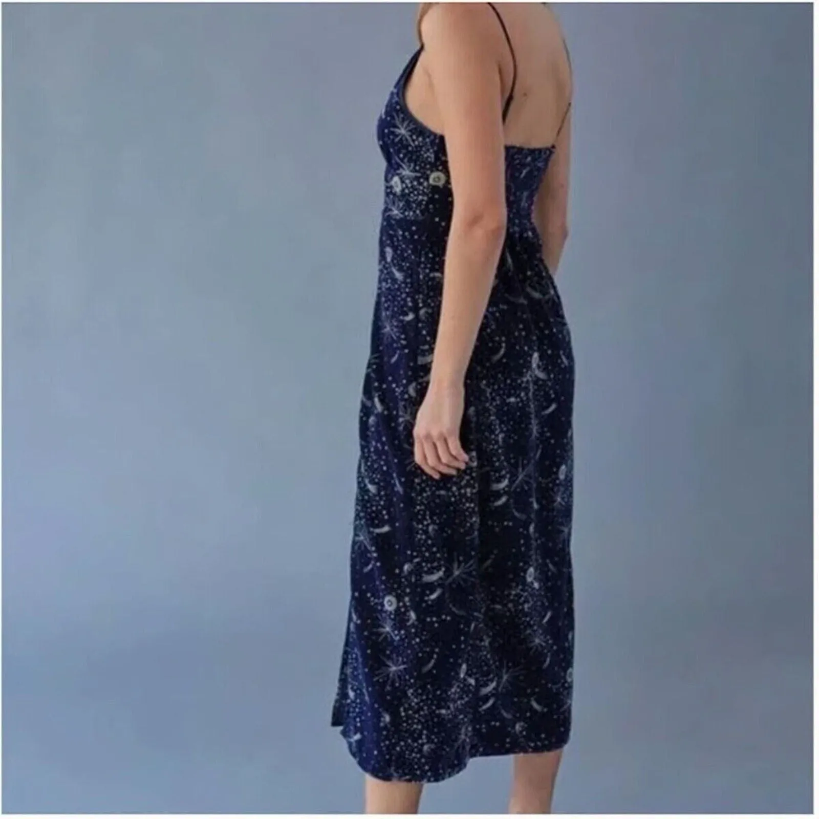 Urban Outfitters Women's Velvet Midi Dress – Navy, Celestial Horoscope, Size Small