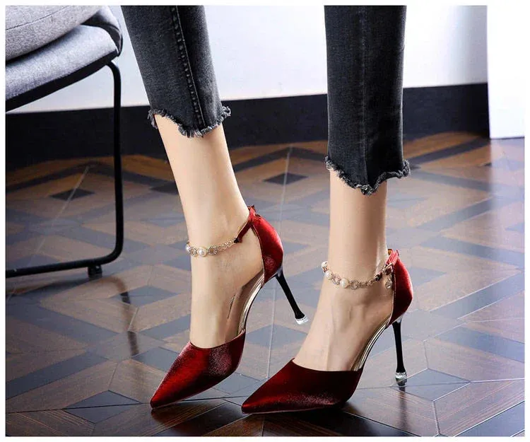 VougeVamp Women's Red Stiletto Heels – Chic & Elegant Sandals for Weddings & Parties
