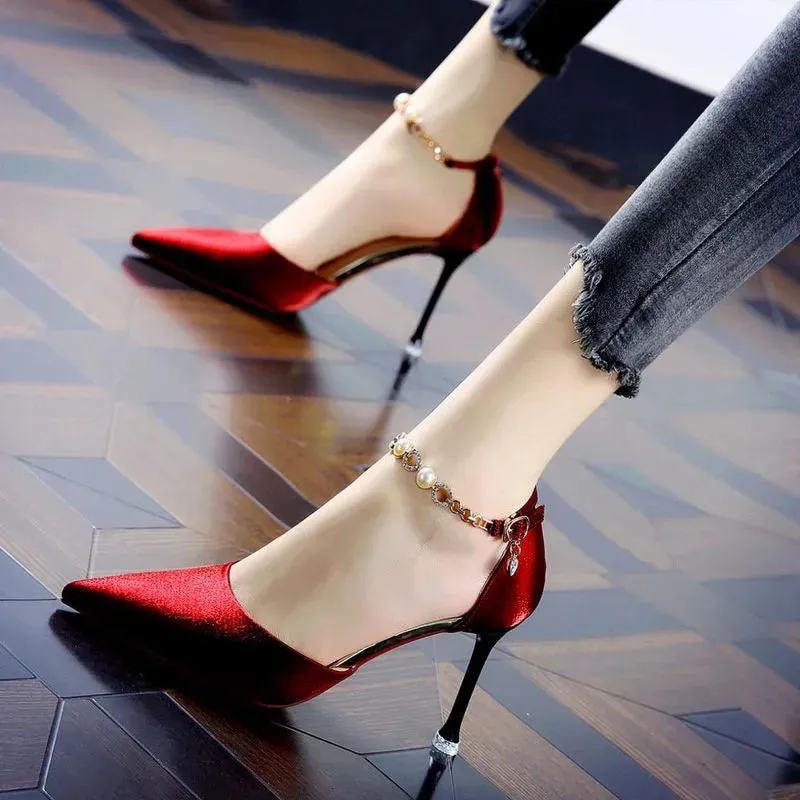 VougeVamp Women's Red Stiletto Heels – Chic & Elegant Sandals for Weddings & Parties