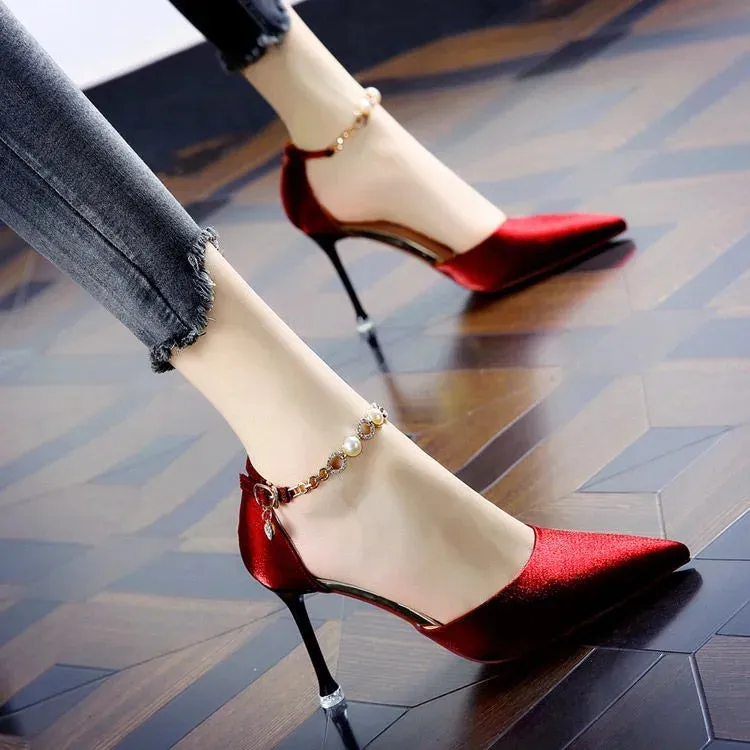 VougeVamp Women's Red Stiletto Heels – Chic & Elegant Sandals for Weddings & Parties