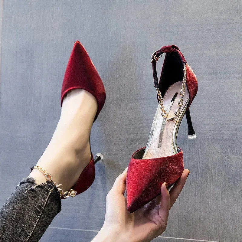 VougeVamp Women's Red Stiletto Heels – Chic & Elegant Sandals for Weddings & Parties
