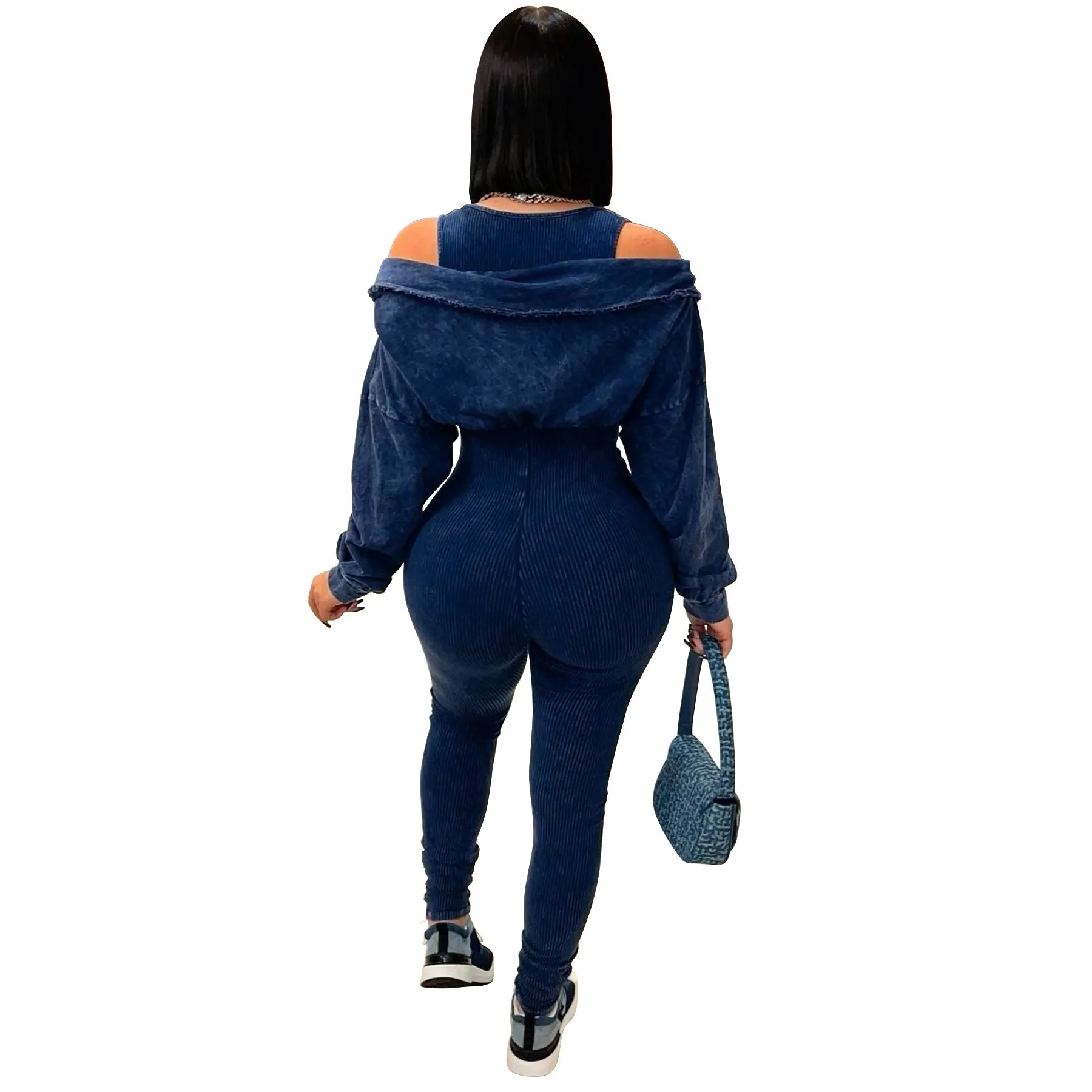 Washed Off-Shoulder Tight-Fitting Knit Jumpsuit